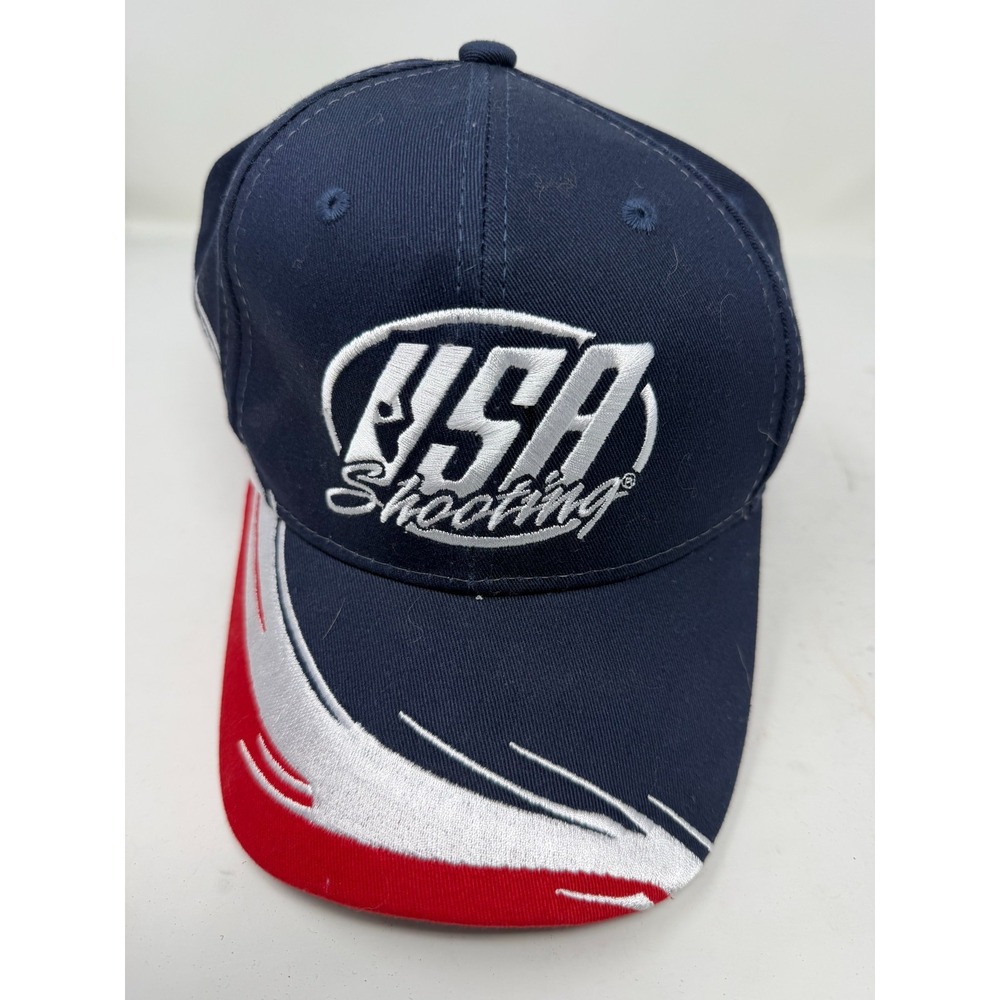 USA Shooting Hat Navy Blue Red White Embroidered Adjustable Strapback Cap